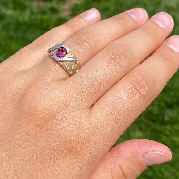 Pink Tourmaline and Diamond Ring in 14K White and Yellow Gold - Picture 8 of 10